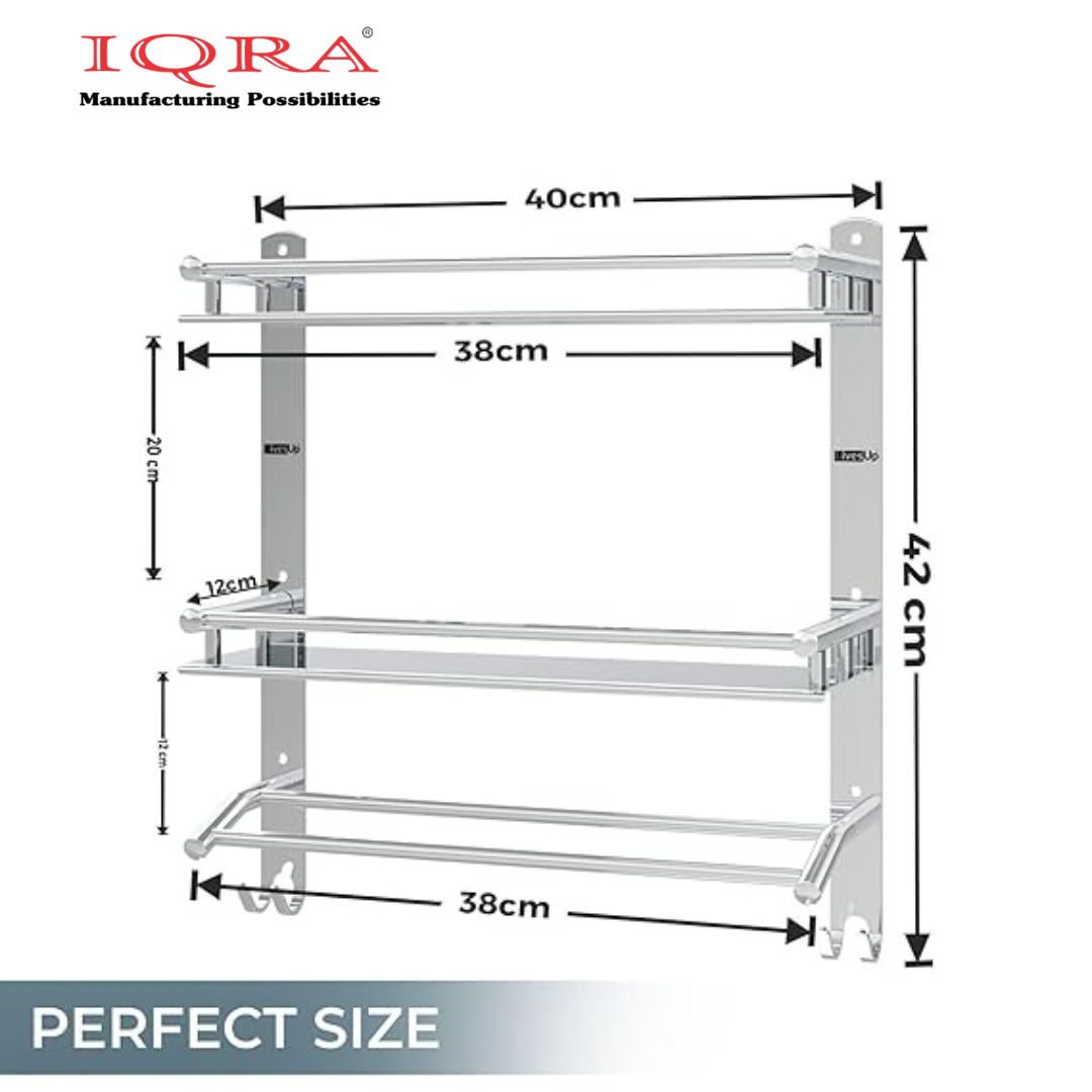 IQRA Stainless Steel 3 Layer/3 Tier Multipurpose Bathroom Shelf/Rack/Organizer/Stand/Holder with Double Soap Dish and Toothbrush Holder Tumbler Bathroom Accessories