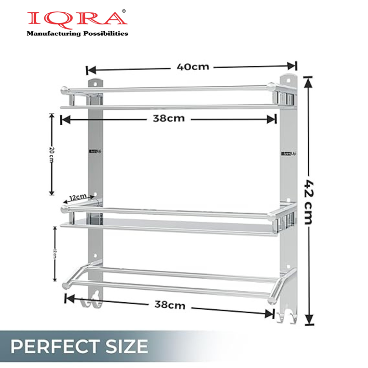 IQRA Stainless Steel 3 Layer/3 Tier Multipurpose Bathroom Shelf/Rack/Organizer/Stand/Holder with Double Soap Dish and Toothbrush Holder Tumbler Bathroom Accessories
