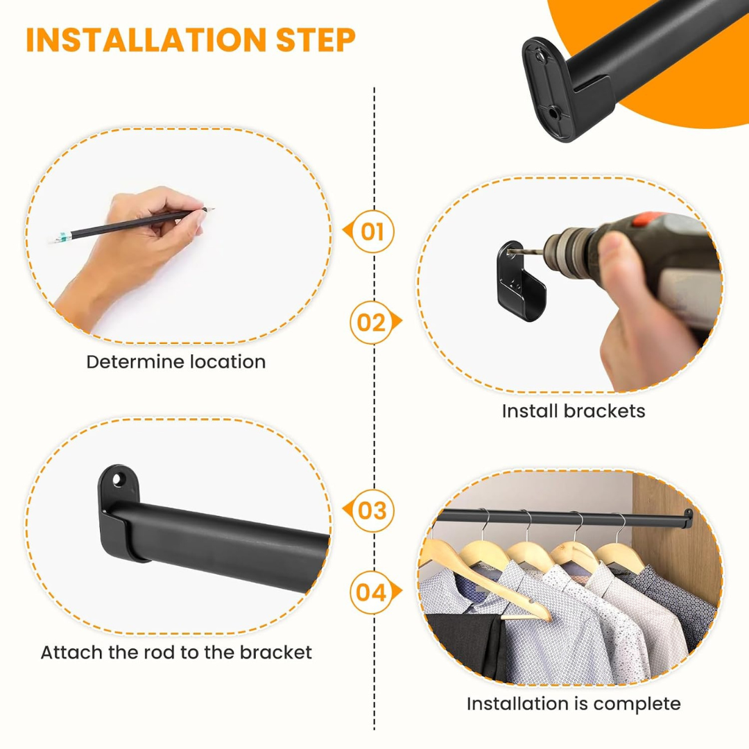 IQRA Oval Closet Rod for Hanging Clothes Heavy Duty Black Poles Bar Closet Rod for Wardrobes Laundry