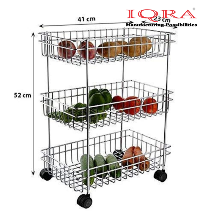 IQRA Multipurpose Stainless Steel Portable Kitchen Trolley Storage Rack with Wheels for Kitchen Storage, Vegetable