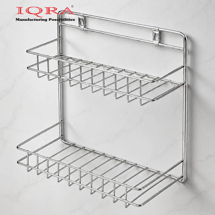 IQRA Multipurpose Storage Shelf/Stainless Steel Big Bathroom Detergent Holder/Bathroom Shelf/Under The Sink Detergent Holder (Chrome)