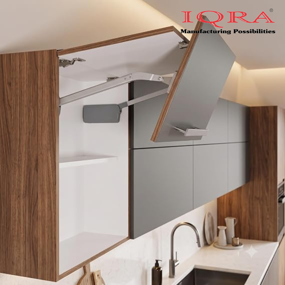 IQRA Hydraulic Bi-Fold Pneumatic Single Door Cabinet Hinge Support Lift Up, Verticle Two Door Pneumatic Mechanism Hinges..Kitchen Cabinet Single Door Bi-Fold Lifting System
