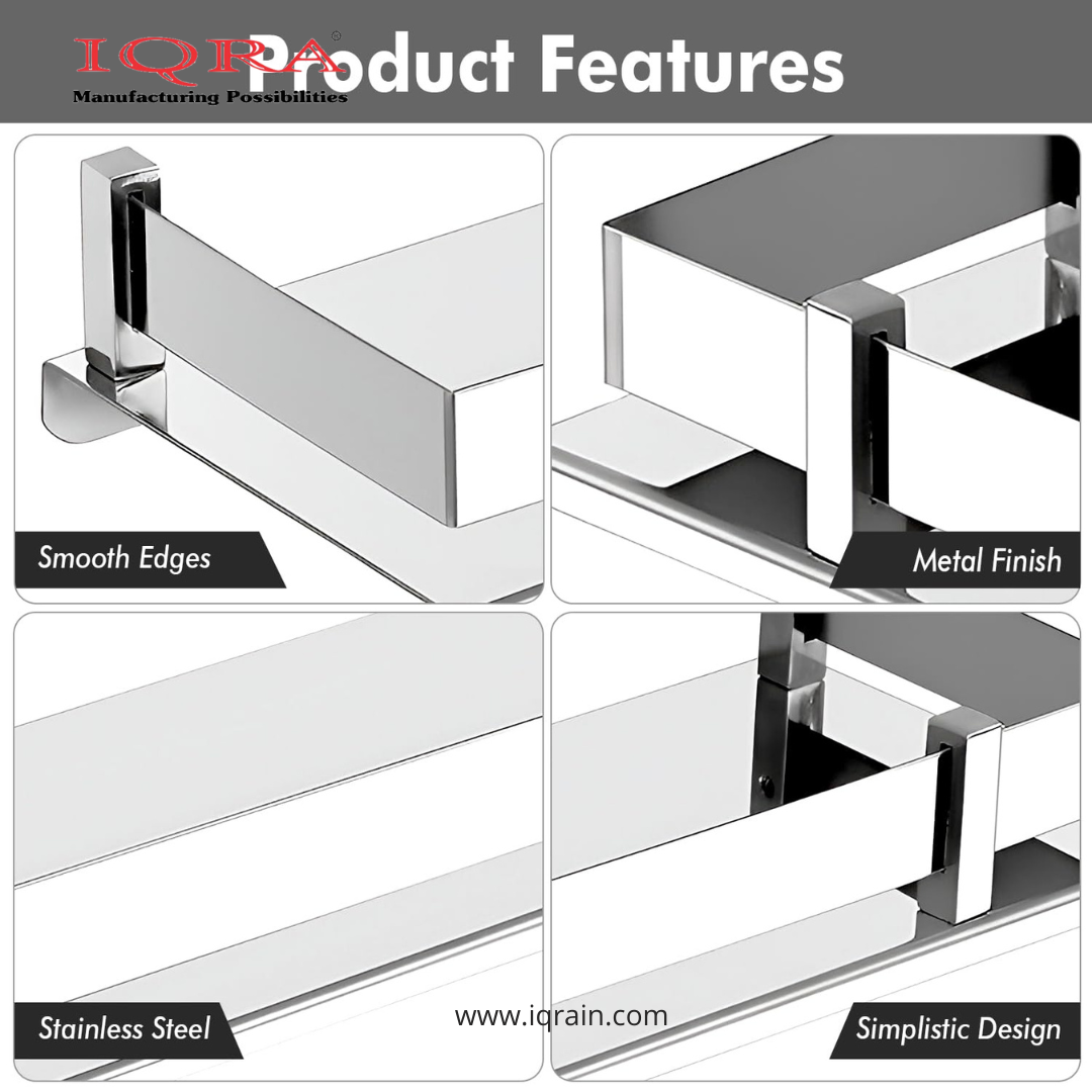 IQRA Wall Mount Shelves for Bathroom Stainless Steel Rack Multipurpose Accessories and Fittings Washroom Kitchen Wash Basin -  1 Pc, Silver)