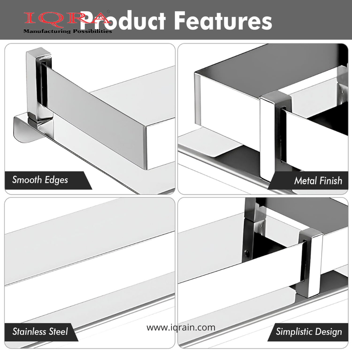 IQRA Wall Mount Shelves for Bathroom Stainless Steel Rack Multipurpose Accessories and Fittings Washroom Kitchen Wash Basin -  1 Pc, Silver)