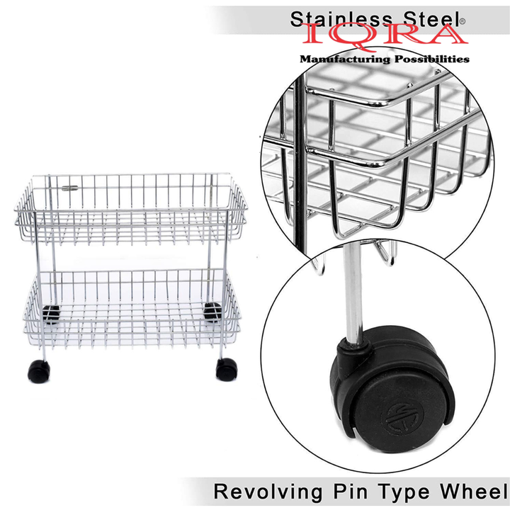 IQRA Multipurpose Stainless Steel Portable Kitchen Trolley Storage Rack with Wheels for Kitchen Storage, Vegetable