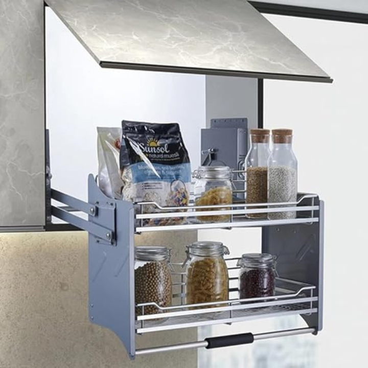 IQRA Storage Rack Lift Basket Elevator Pull Down Two Tier Shelf Unit for Cabinet Imported