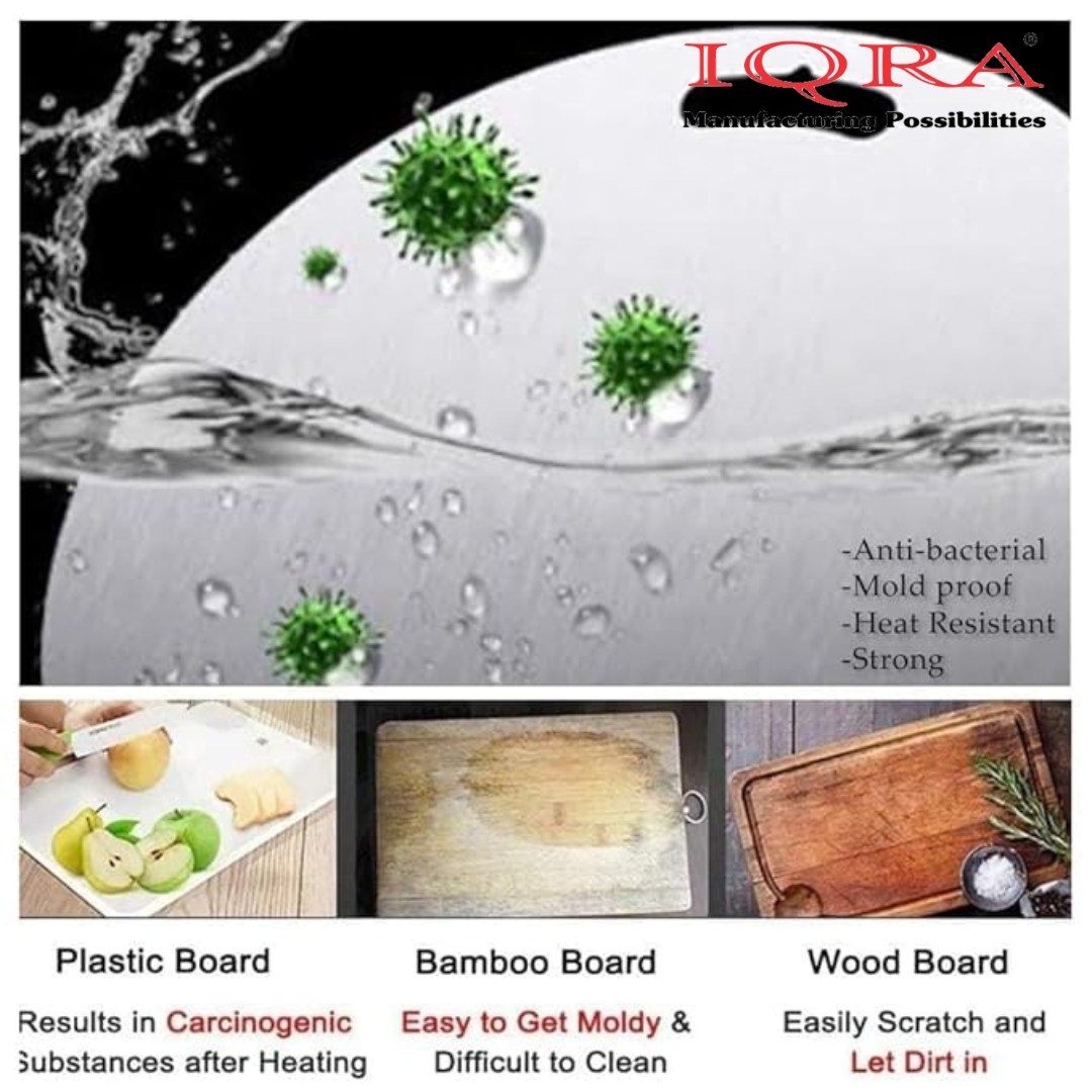 IQRA Countertop-Round Stainless Steel Chopping Board Platform Kitchen Cutting Board Board for Vegetables Fruits Healthy Safe Durable