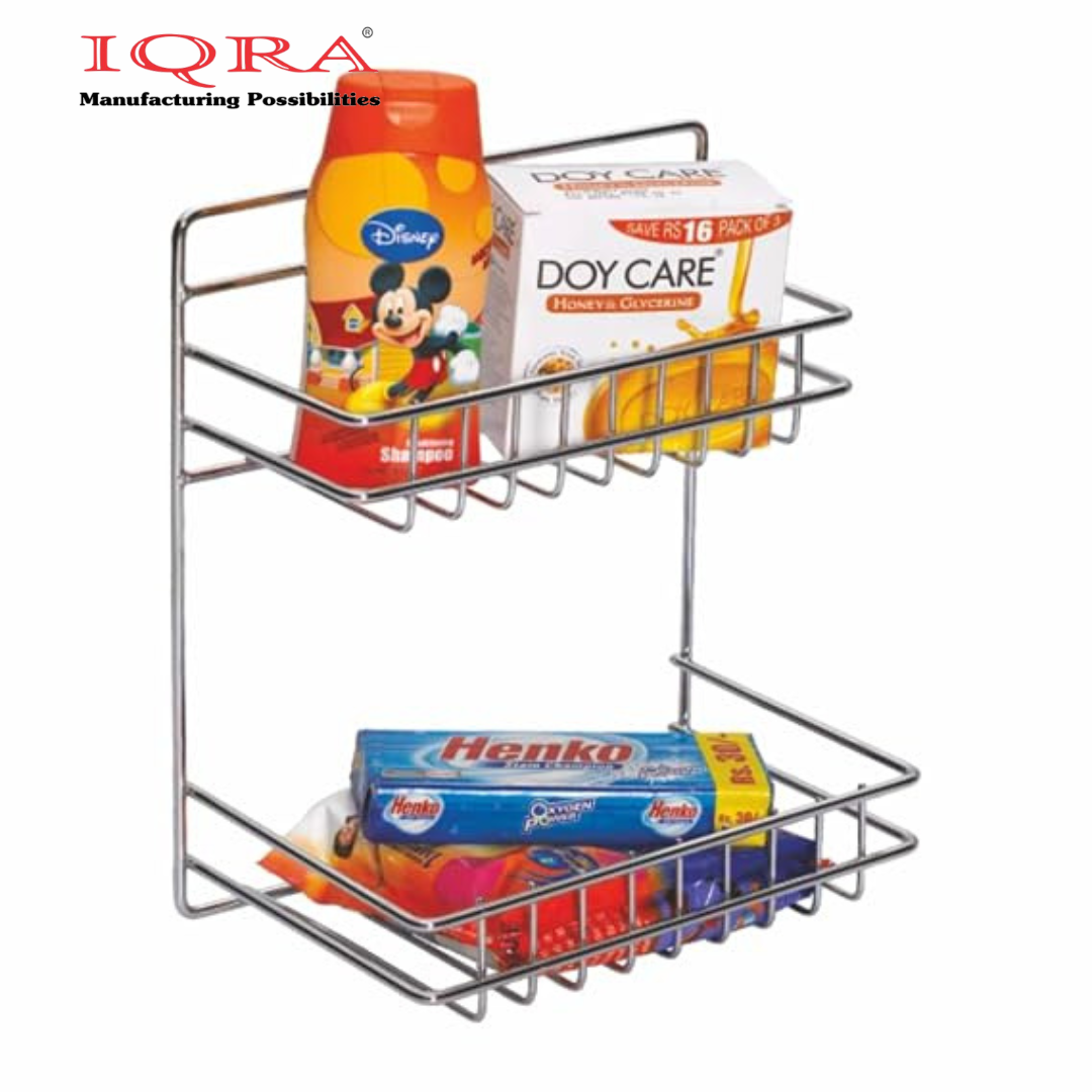 IQRA Multipurpose Storage Shelf/Stainless Steel Big Bathroom Detergent Holder/Bathroom Shelf/Under The Sink Detergent Holder (Chrome)