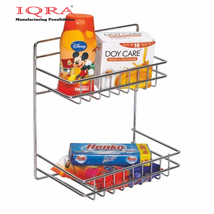IQRA Multipurpose Storage Shelf/Stainless Steel Big Bathroom Detergent Holder/Bathroom Shelf/Under The Sink Detergent Holder (Chrome)