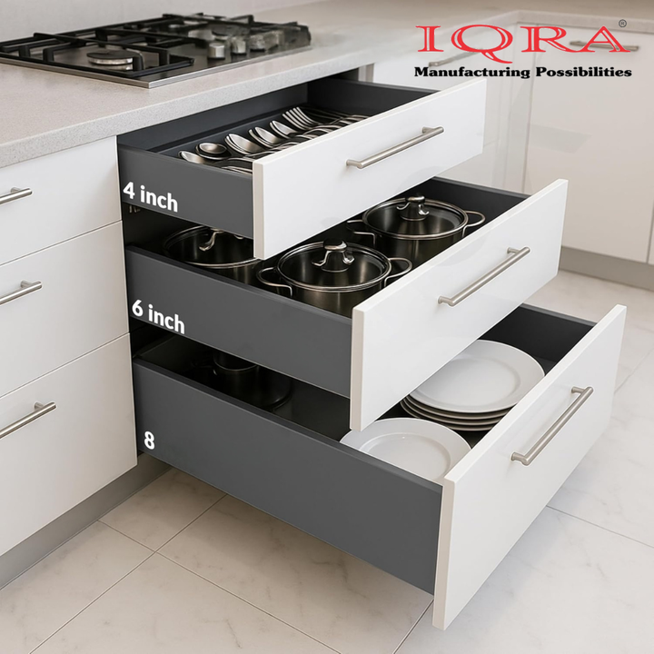 IQRA Soft Close Slim Tandem Drawer Box for Kitchen, innotech Basket for Modular Kitchen/Soft Close Drawer Metal Drawer System with Load Capacity Upto 45 Kg (Grey)