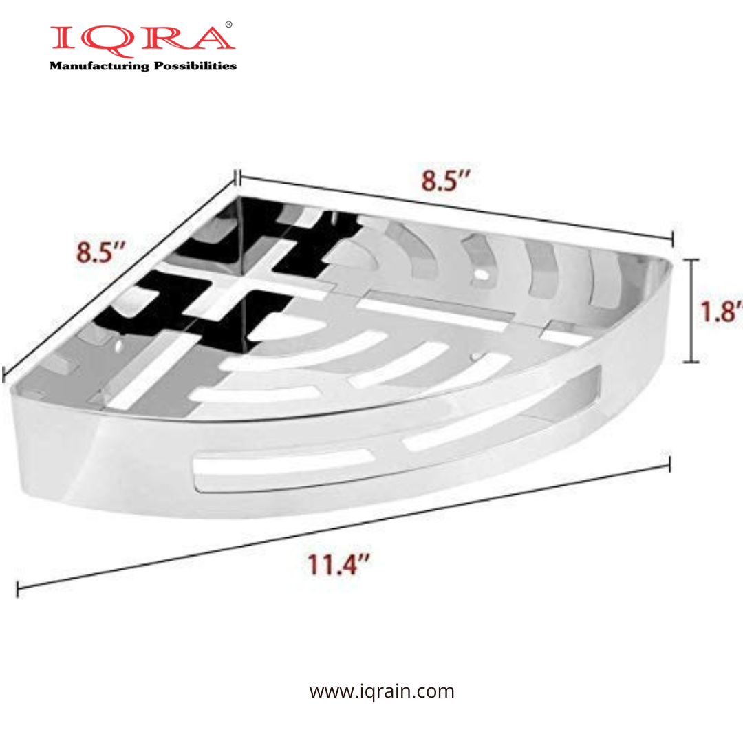 IQRA self Adhesive 304 Grade Bathroom Corner Shelf (Stainless Steel),Rack,Corner Organizer Stand, Storage Rack,No Drill/Drill (Both Installation,with 2 Magic Sticker and Screw Set) Pack of 1 (Chrome)
