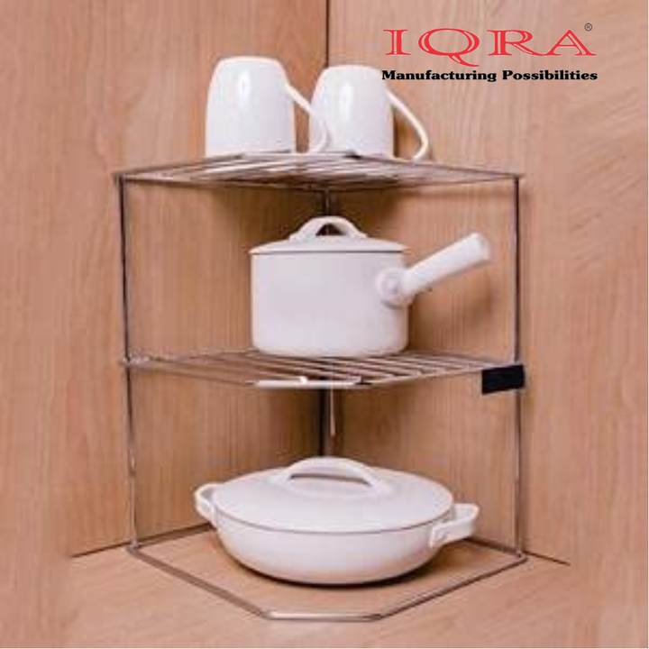IQRA Steel 2-Tiered Shelf Kitchen Under Cabinet Corner Rack, Corner Rack For Kitchen, Self Rack, Kitchen Plate Dish Rack, Kitchen Storage Rack, Counter Top Organizer (3-Tier Kitchen Corner Rack)