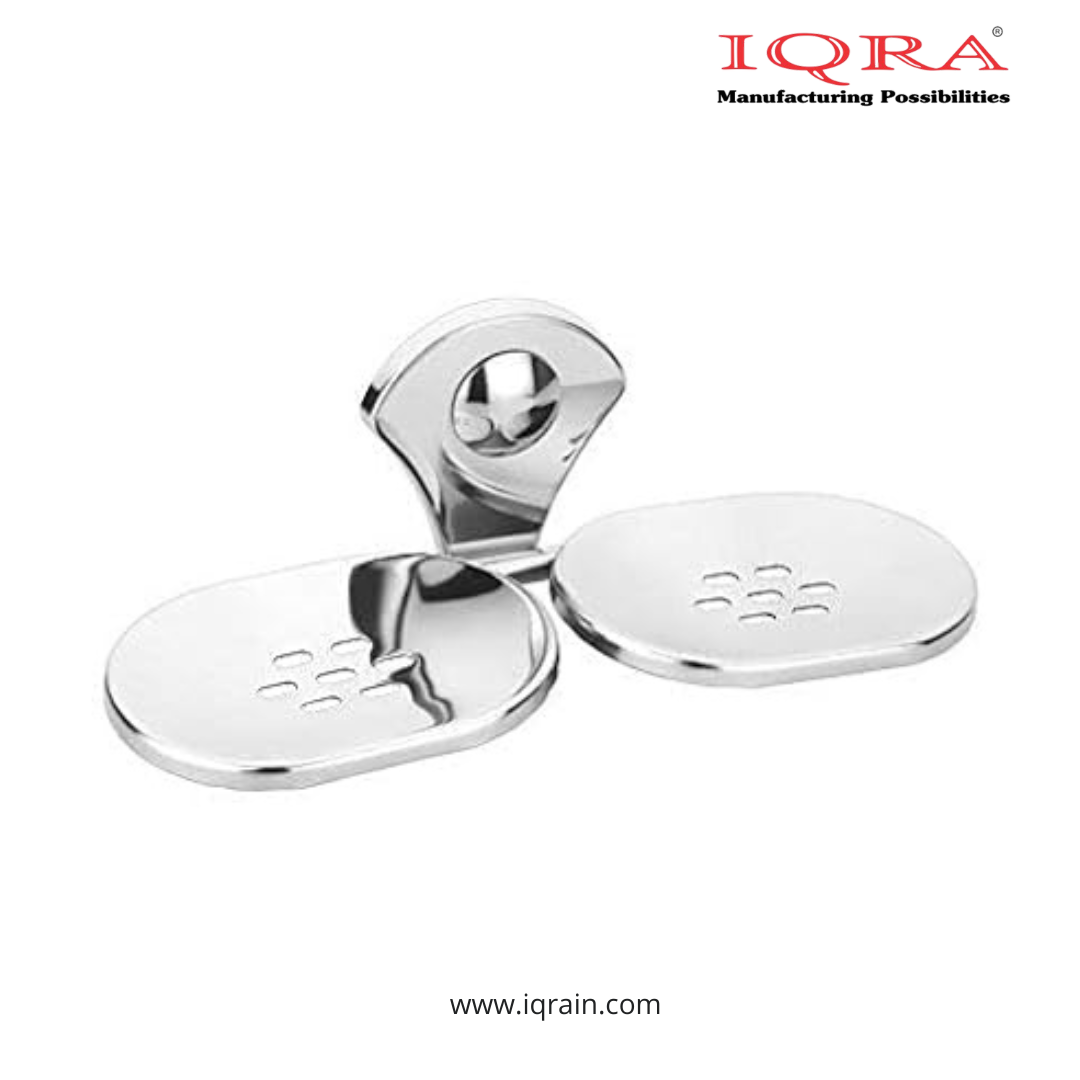IQRA Stainless Steel Wall Mounted Soap Dish for Bathroom and Kitchen | Rustproof Chrome Finish Soap Holder Case with Drain Holes | Square Modern Soap Stand Bracket (Square