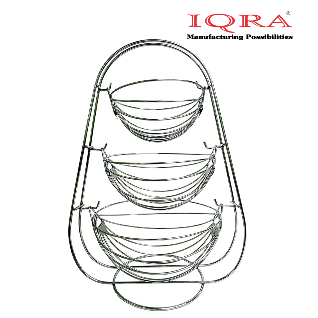 IQRA Stainless Steel 2 Tier Oval Swing Fruit and Vegetable Basket | Countertop Onion Potato Rack for Kitchen/Pantry | Fruit Basket for Dining Table | Vegetable Storage Stand | Silver