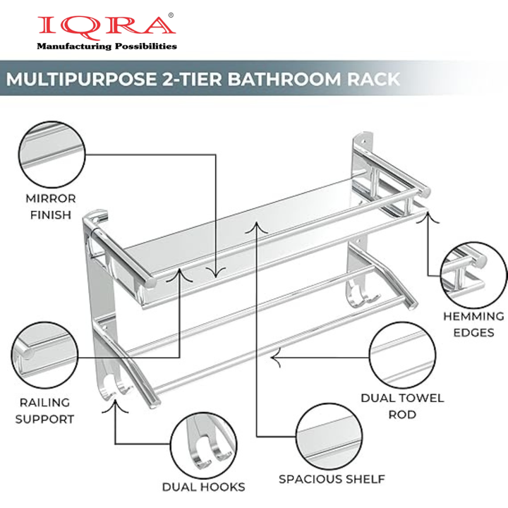 IQRA Stainless Steel 3 Layer/3 Tier Multipurpose Bathroom Shelf/Rack/Organizer/Stand/Holder with Double Soap Dish and Toothbrush Holder Tumbler Bathroom Accessories