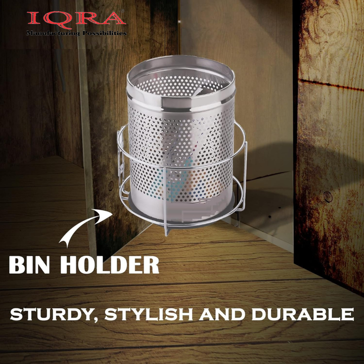 IQRA Stainless Steel Open-Top Dustbin Holder for Kitchen - Wall Mount Storage Fixture for 10 Inch Width Trash Bin - Cabinet Stand (Pack of 1) 