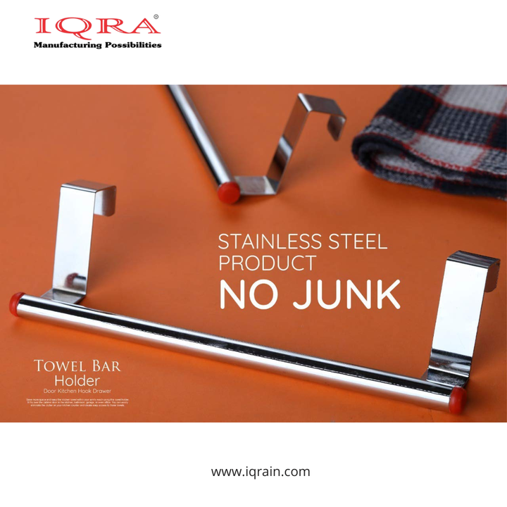 IQRA Over Cabinet Door Kitchen Towel Holder, Stainless Steel Towel Holder, Cabinet Hanger, Towel Bar (Length : 23 cm) (Silver-Red, Pack of 1)