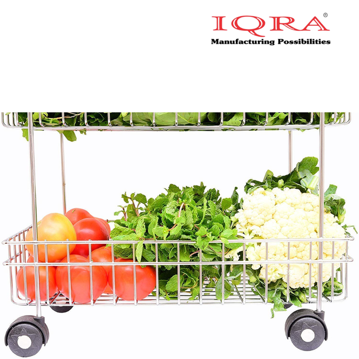 IQRA Multipurpose Stainless Steel Portable Kitchen Trolley Storage Rack with Wheels for Kitchen Storage, Vegetable