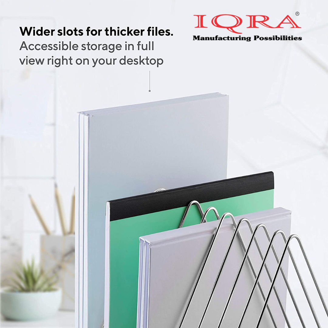 IQRA Magazine Racks Tabletop Mount Files holder Desk File Organizer 9 Slots Book Stand Newspaper Stand for Home & Offices (Silver)