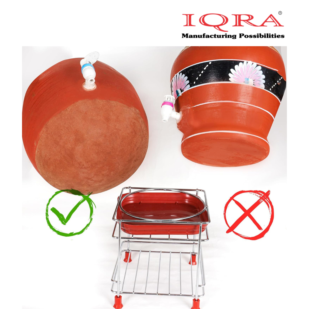 IQRA Round Surface Matka-Plant Stand for Water Pot with Pipe Fitted Drain Water Try | Steel Matka Stand for Kitchen | Water Pot Stand for Kitchen| SIZE: 8 X 8 X 7.5 Inch, (Pot & Glass NOT include)