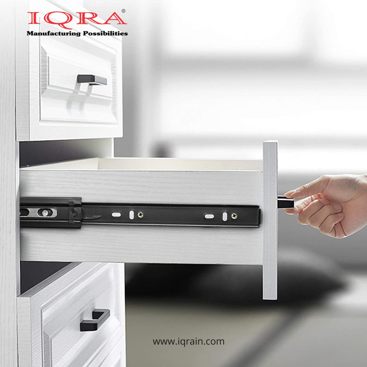 IQRA Black Drawer Channel/Regular Smooth Close Ball Bearing Slider Drawer Channel for Home, Kitchen & Wardrobe/Telescopic Channel for Drawer/for Wooden & Metals Drawers