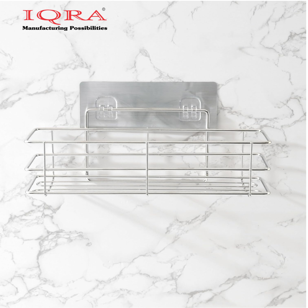 IQRA Wall Mounted Bedroom-Kitchen-Bathroom Shelf Storage Shelf for Perfume-Shampoo-Soap-Draining | Silver