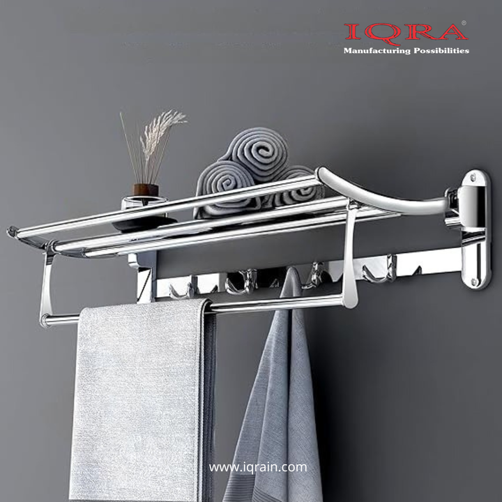 IQRA Stainless Steel Bathroom Accessories Set - Wall Mounted Towel Rod and Hangers for Clothes and Wash Basin