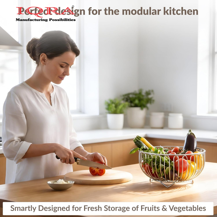 IQRA Stainless Steel Fruit Basket for Dining Table/Onion Potato Rack for Kitchen/Wired Fruit Bowl for Countertop Storage – Chrome Finish