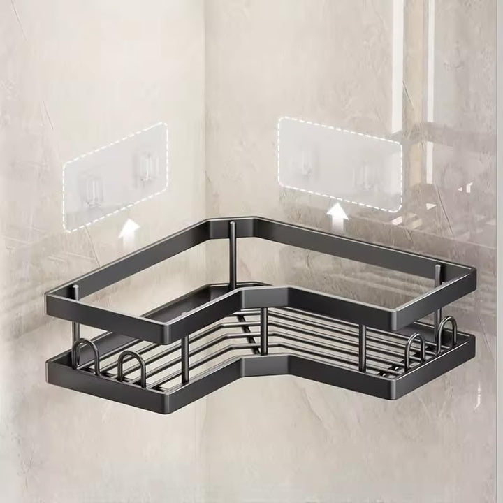 IQRA 5Pcs Self Adhesive Corner Stainless Steel Shelf for Bathroom, Adhesive Shelf for Kitchen with Magic Sticker,Bathroom Organizer Without Drill for Bathroom Storage & Home Decor (White) (5)