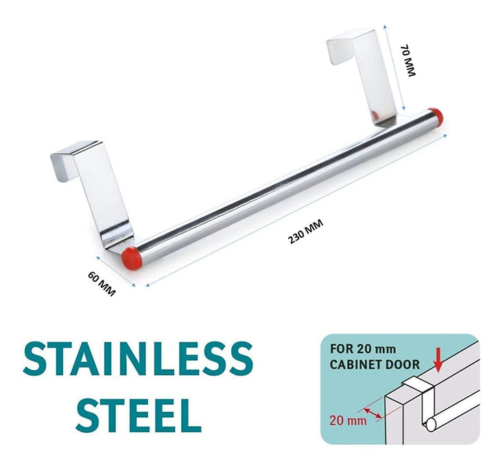 IQRA Over Cabinet Door Kitchen Towel Holder, Stainless Steel Towel Holder, Cabinet Hanger, Towel Bar (Length : 23 cm) (Silver-Red, Pack of 1)