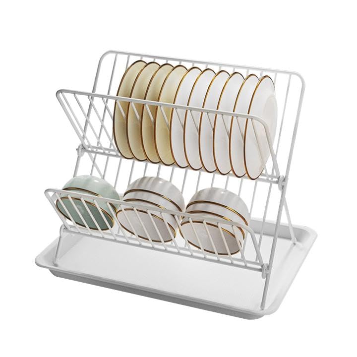 IQRA Stainless Steel 2 Tier Dish Drainer Rack, L X-Shaped Kitchen Shelf with Large Capacity for Kitchen Sink, Countertop, Cutlery, Plates(Silver)