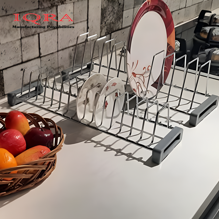 IQRA Stainless Steel (Pack of 2) Plate Rack for Kitchen/Plate Stand/Lid Organizer/Saucer Stand/Dish Rack/Tandem Basket Plate Fixer Stand/Modular Kitchen Rack/Tandem Box Accessories