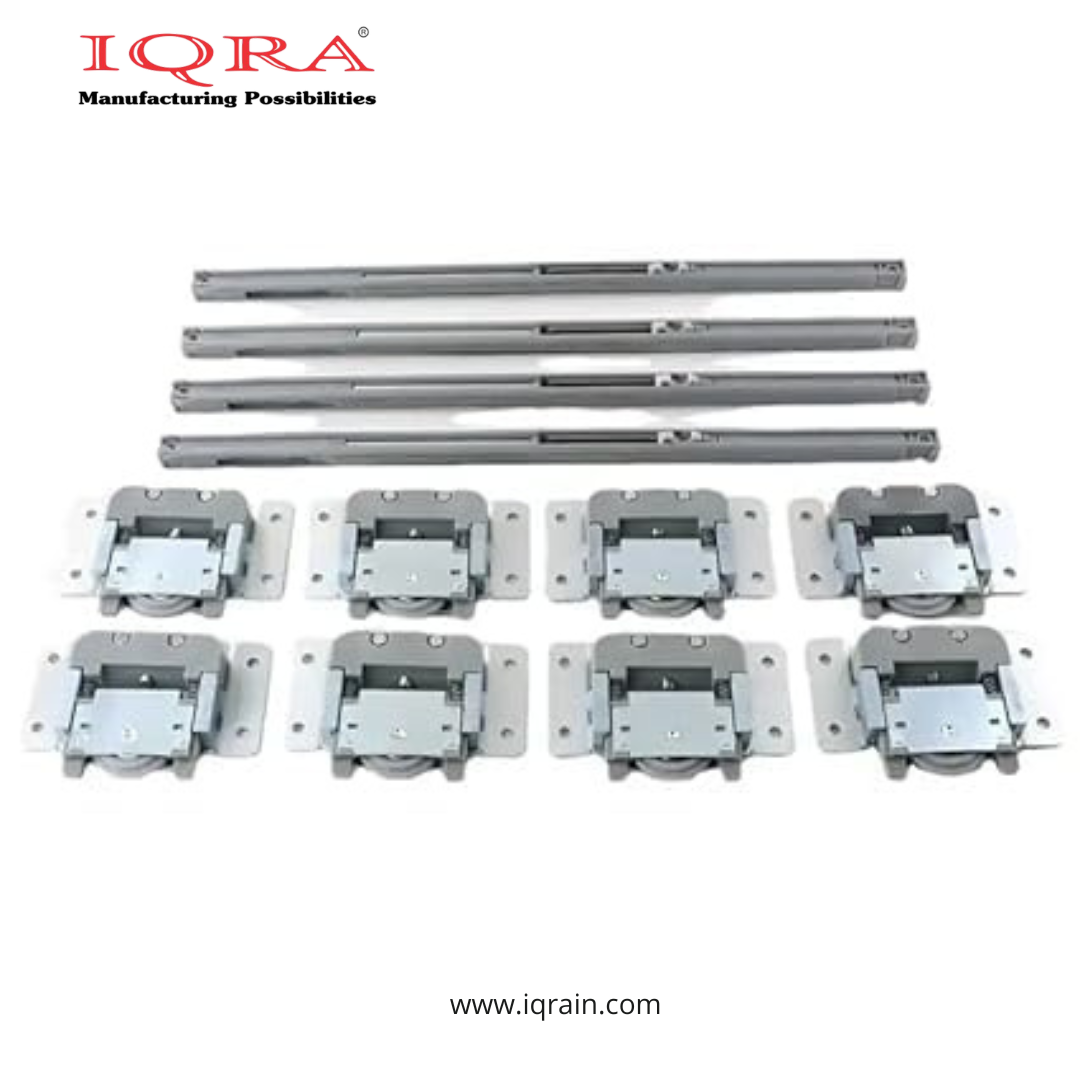 IQRA Locks Sliding Double Track Wardrobe Soft Close Sliding Roller Set| Wardrobe Sliding Door Roller| Wooden Sliding Doors Soft-Close Roller| Soft Closing Sliding Two Door Kit System (Grey)