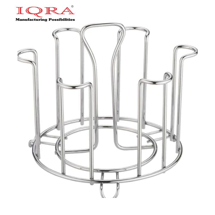IQRA Stainless Steel Glass Holder for 6 Glasses, Glass Stand Steel for Dining Table/Kitchen, Tumbler Holder, Pull-Out Countertop Shelves Heavy Duty - SILVER