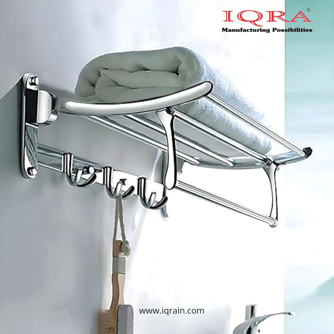 IQRA Stainless Steel Bathroom Accessories Set - Wall Mounted Towel Rod and Hangers for Clothes and Wash Basin