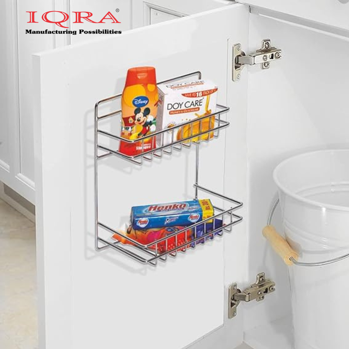 IQRA Multipurpose Storage Shelf/Stainless Steel Big Bathroom Detergent Holder/Bathroom Shelf/Under The Sink Detergent Holder (Chrome)