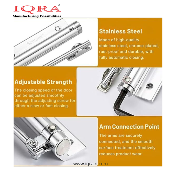 IQRA Automatic Door Closer, Adjustable Spring Storm Door Closer, Heavy Duty Safety Spring, Built-in Lock, Perfect for Indoor & Outdoor Doors, Offices, Soft Closing Door (Pack of 1)