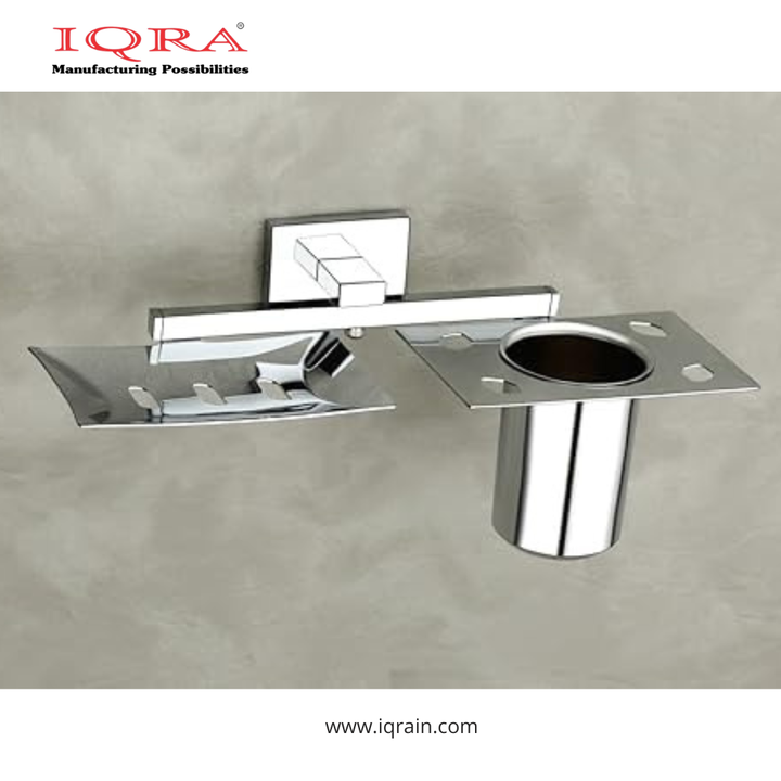 IQRA Stainless Steel 2 in 1 Soap Dish with Tumbler Holder/Square Soap Stand/Tooth Brush Holder for Bathroom or Wash Basin, Bathroom Accessories - Silver