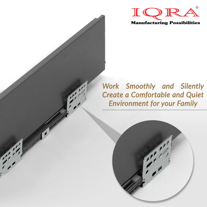 IQRA Soft Close Slim Tandem Drawer Box for Kitchen, innotech Basket for Modular Kitchen/Soft Close Drawer Metal Drawer System with Load Capacity Upto 45 Kg (Grey)