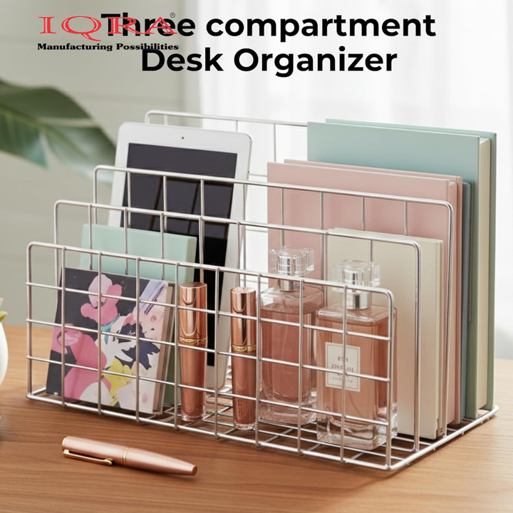 IQRA Organizer Magazine File Holder Modern Desk, 3 Slot Modern Magazine Holder Stand for Table Desk Home File Stand Decor File Storage for Office (Silver)