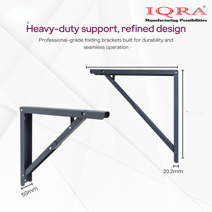 IQRA Wall Mount Folding Table/Shelf Brackets (100kg Capacity, 2 Units) ||Steel Fold-Down Bracket for Wall Mounted Tables, Desk with 1 Year Warranty