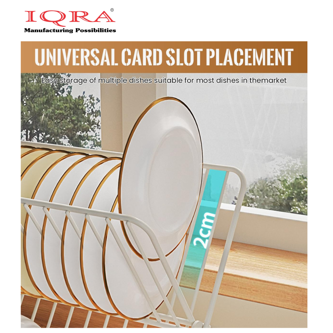IQRA Stainless Steel 2 Tier Dish Drainer Rack, L X-Shaped Kitchen Shelf with Large Capacity for Kitchen Sink, Countertop, Cutlery, Plates(Silver)