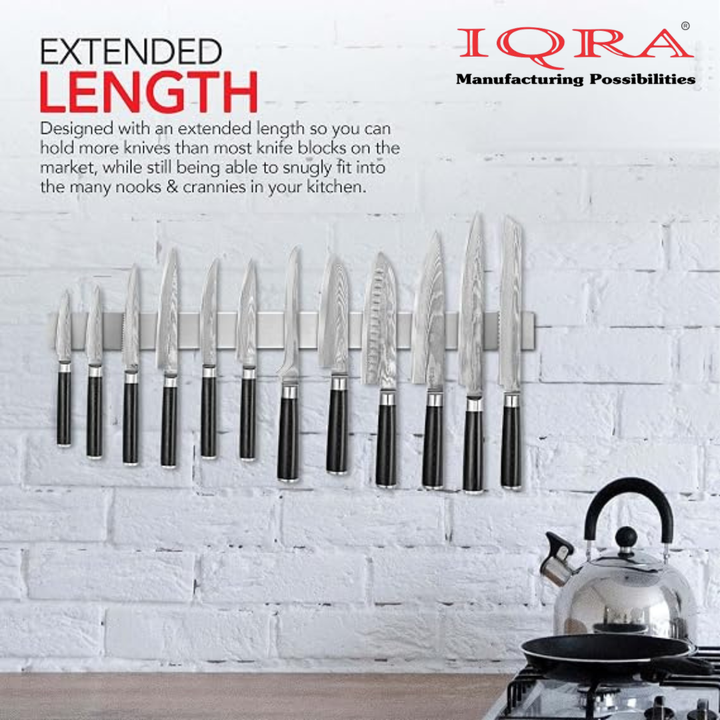 IQRA Innovations Stainless Steel Magnetic Knife Bar with Multi-Purpose Functionality as a Knife Holder, Knife Strip, Magnetic Tool Organizer, Art Supply Organizer & Home Organizer