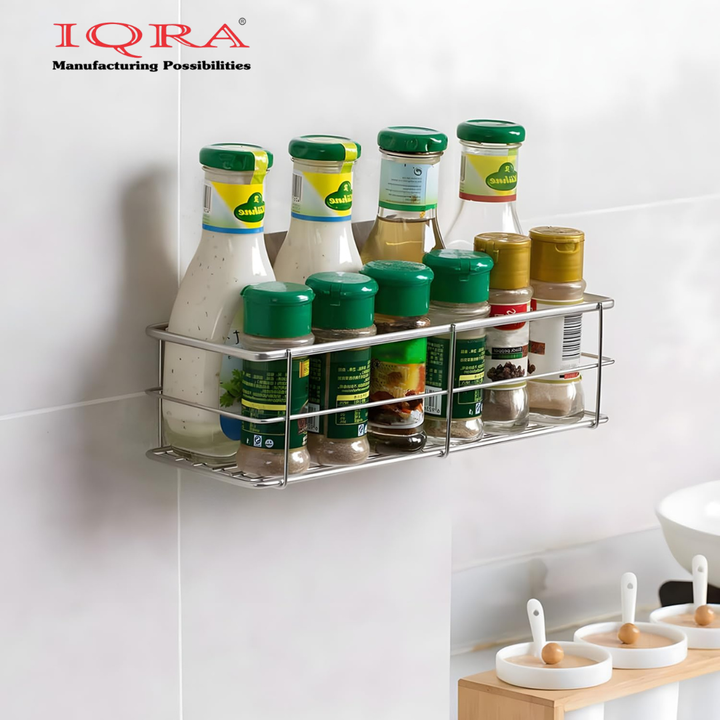 IQRA Wall Mounted Bedroom-Kitchen-Bathroom Shelf Storage Shelf for Perfume-Shampoo-Soap-Draining | Silver
