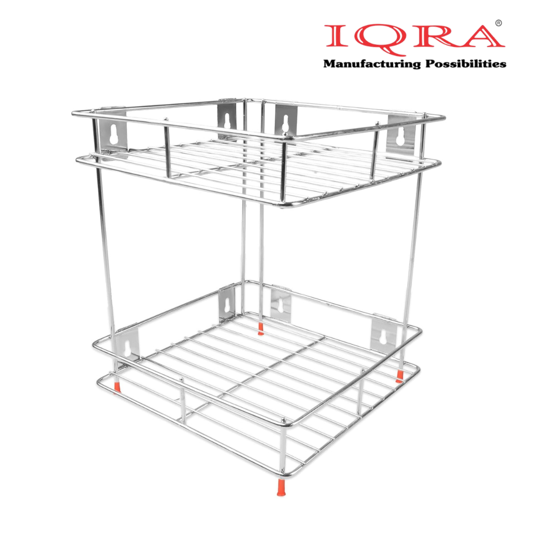 IQRA 2 Tier Stainless Steel Kitchen Organizer Rack, Wall Mounted Spice Rack & Countertop Storage Shelf for Kitchen, Bathroom & Pantry, Multipurpose Storage Stand for Jars, Oil Bottles & Utensils
