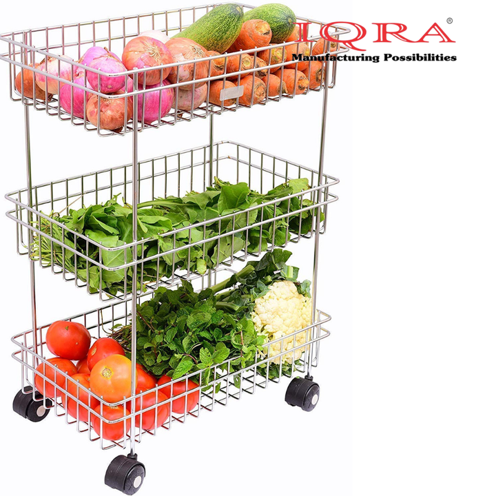 IQRA Multipurpose Stainless Steel Portable Kitchen Trolley Storage Rack with Wheels for Kitchen Storage, Vegetable