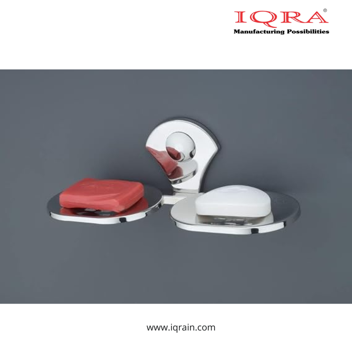 IQRA Stainless Steel Wall Mounted Soap Dish for Bathroom and Kitchen | Rustproof Chrome Finish Soap Holder Case with Drain Holes | Square Modern Soap Stand Bracket (Square