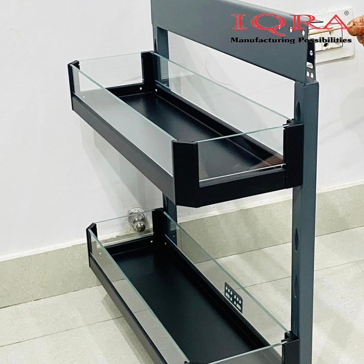 IQRA Kitchen Soft-Closing Shelf Glass Bottle Pullout Unit 2-3 Shelf, Glass-Aluminium