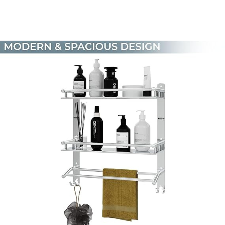 IQRA Stainless Steel 3 Layer/3 Tier Multipurpose Bathroom Shelf/Rack/Organizer/Stand/Holder with Double Soap Dish and Toothbrush Holder Tumbler Bathroom Accessories