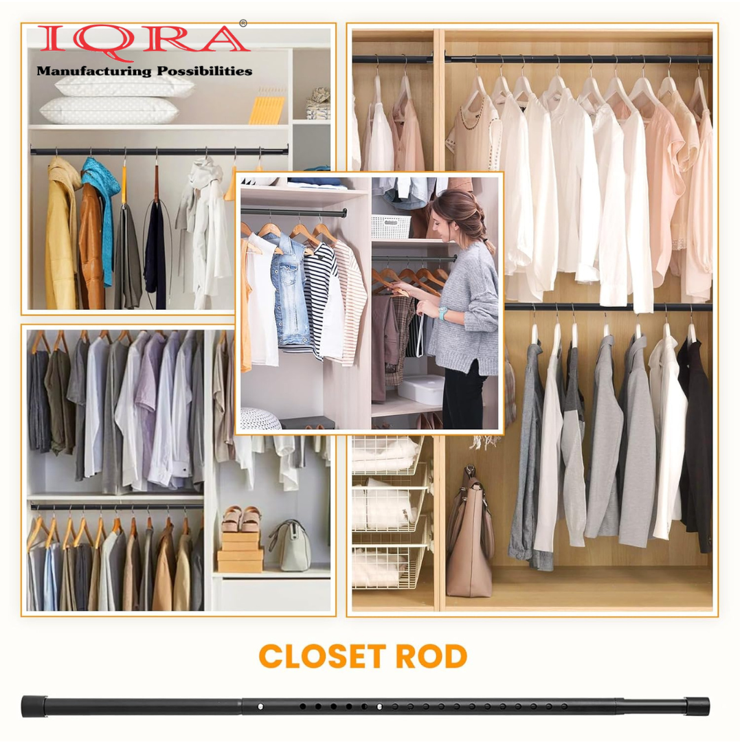IQRA Oval Closet Rod for Hanging Clothes Heavy Duty Black Poles Bar Closet Rod for Wardrobes Laundry